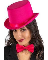 Fluo pink satin and felt top hat with label (size 58)