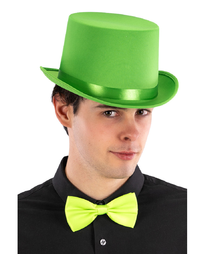 Fluo green satin and felt top hat with label (size 58)