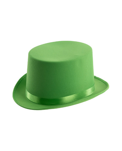 Fluo green satin and felt top hat with label (size 58)