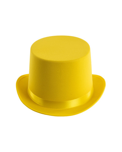 Sombrero de copa de raso y fieltro amarillo fluorescente de 12 cm de alto aprox. (t. 58) con etiqueta colgante