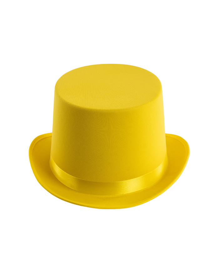 Sombrero de copa de raso y fieltro amarillo fluorescente de 12 cm de alto aprox. (t. 58) con etiqueta colgante