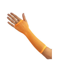 Fluo orange fishnet fingerless gloves in pbh