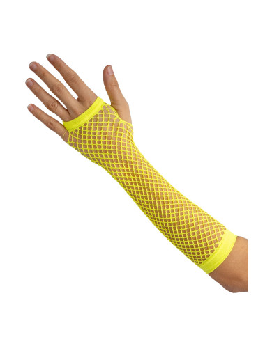 Fluo yellow fishnet fingerless gloves in pbh