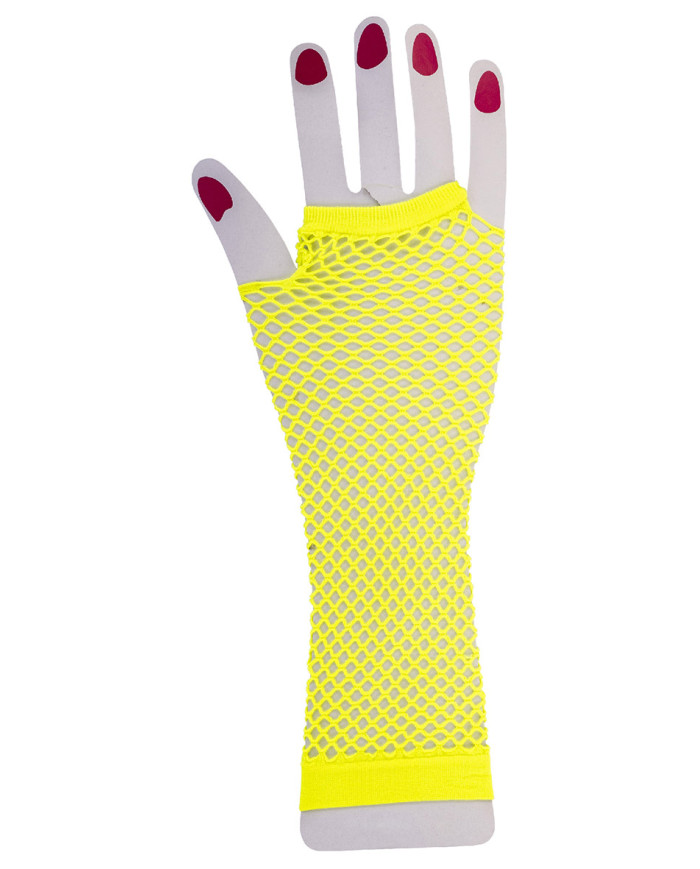 Fluo yellow fishnet fingerless gloves in pbh
