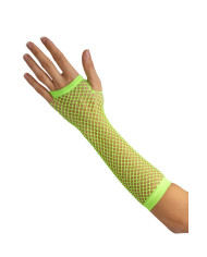 Gants vert fluo en résille (mitaines), dans un sachet avec étiquette ferme-sachet