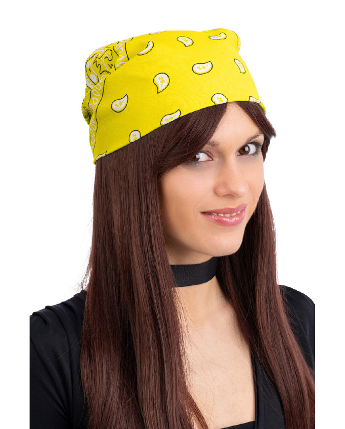 Bandana jaune fluo en tissu 55x55 cm env., dans un sachet avec étiquette ferme-sachet Bandana jaune fluo en tissu 55x55 cm env., dans un sachet avec étiquette ferme-sachet