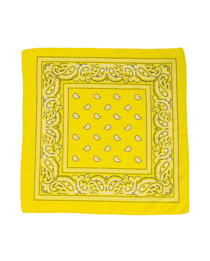 Pañuelo amarillo fluorescente de tela de 55 x 55 cm aprox. en bolsa con solapa de cartón