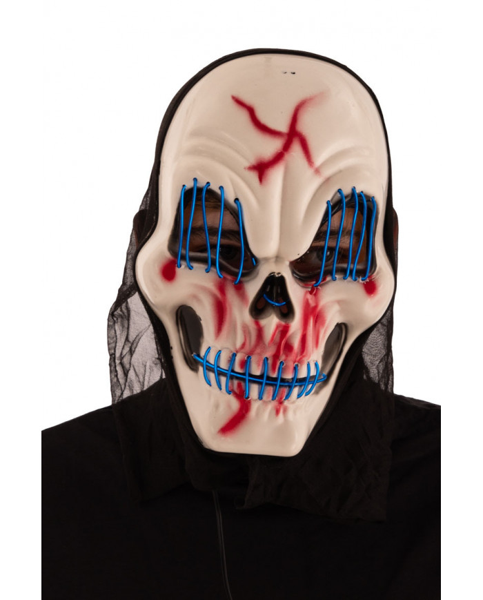 Maschera scheletro in plastica con decorazioni luminose in