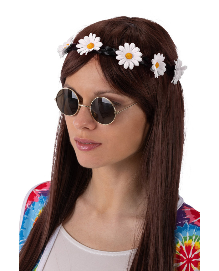 Tiara con flores sobre trenza de colores surtidos con solapa de cartón