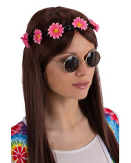 Petite couronne avec fleurs sur tresse, couleurs assorties, avec étiquette cartonnée pliée