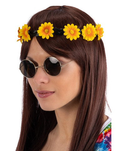 Tiara con flores sobre trenza de colores surtidos con solapa de cartón