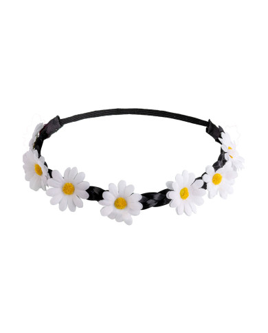 Petite couronne avec fleurs sur tresse, couleurs assorties, avec étiquette cartonnée pliée