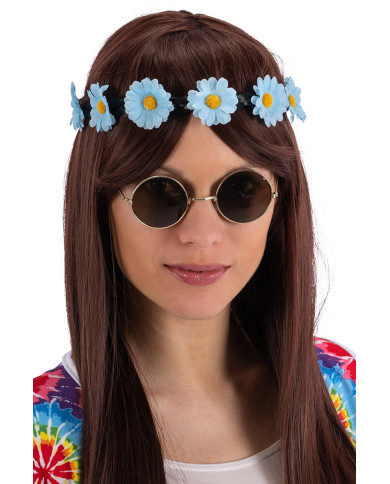 Tiara con flores sobre trenza de colores surtidos con solapa de cartón