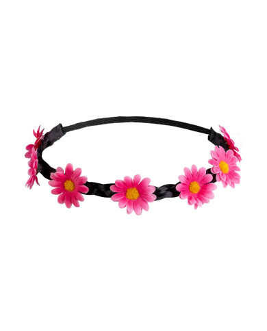 Petite couronne avec fleurs sur tresse, couleurs assorties, avec étiquette cartonnée pliée