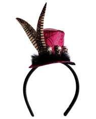 Mini fucsia hat with skulls, feathers and headband h.cm.8 with label