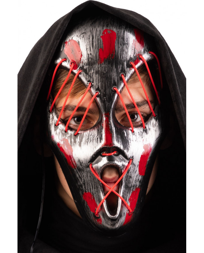 Maschera fantasma in plastica di colore grigio e rosso con