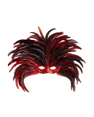 Couvre-chef brésilien plumes rouges avec masque, dans un sachet avec étiquette ferme-sachet Couvre-chef brésilien plumes rouges avec masque, dans un sachet avec étiquette ferme-sachet