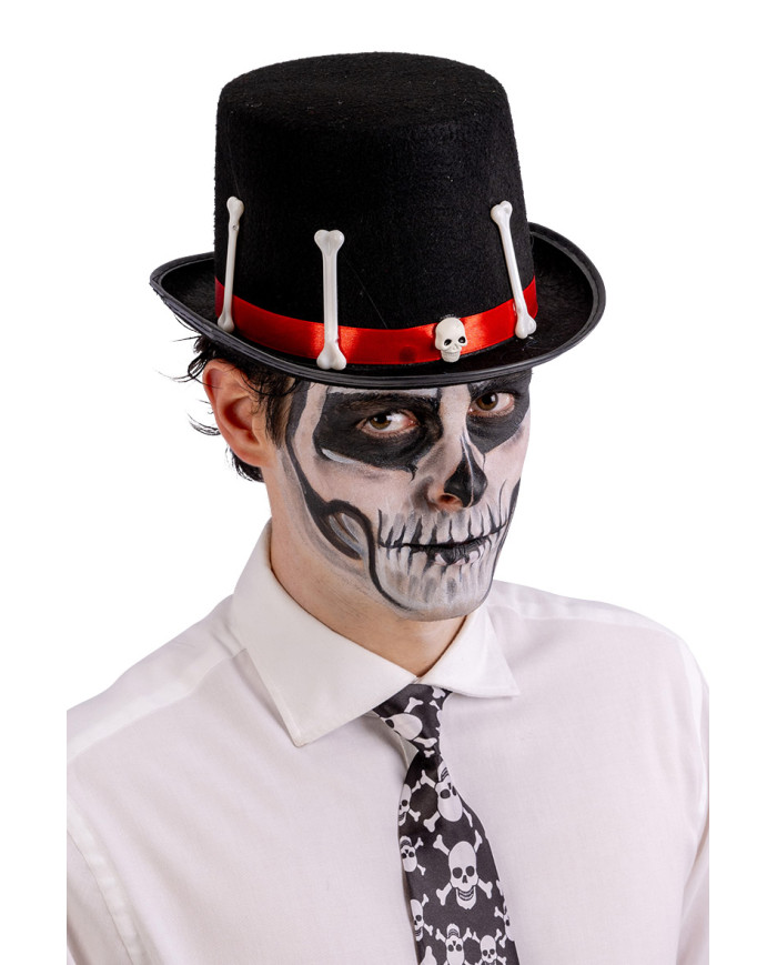 Tuba nera in feltro con ossa h.cm.14 ca. con cartellino/etichetta