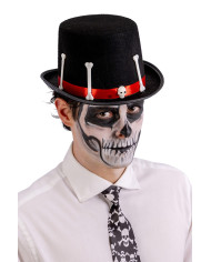 Felt black top hat with bones h.cm. 14 with label