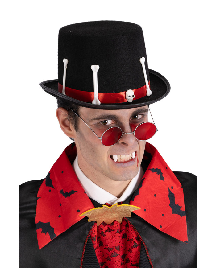 Felt black top hat with bones h.cm. 14 with label