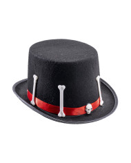 Felt black top hat with bones h.cm. 14 with label