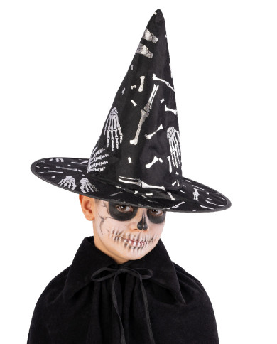 Sombrero de bruja negro con adornos plateados de 34 cm de alto aprox. con etiqueta colgante/etiqueta adhesiva