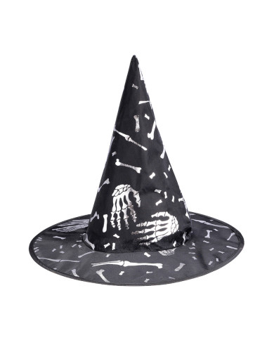 Sombrero de bruja negro con adornos plateados de 34 cm de alto aprox. con etiqueta colgante/etiqueta adhesiva