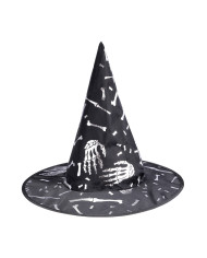 Sombrero de bruja negro con adornos plateados de 34 cm de alto aprox. con etiqueta colgante/etiqueta adhesiva