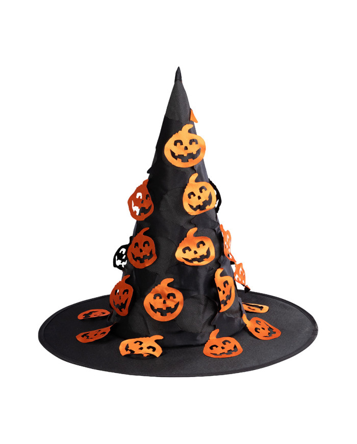 Witch black hat with carved pumpkins h.cm. 37 with label