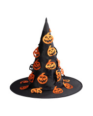 Witch black hat with carved pumpkins h.cm. 37 with label