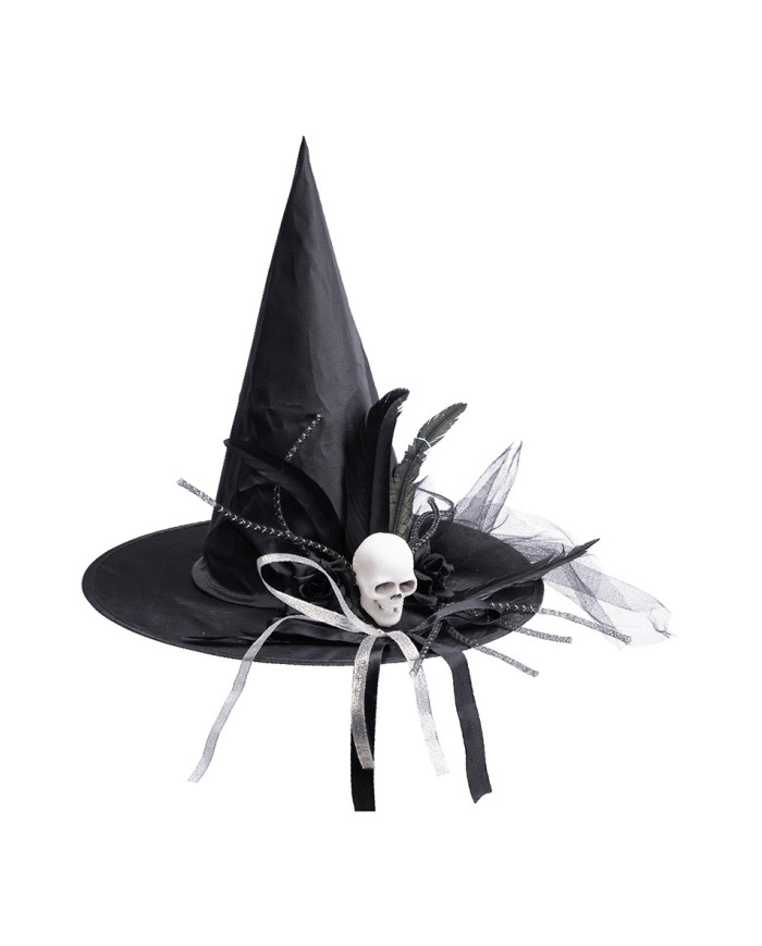 Witch black hat with skull h.cm. 35 with label