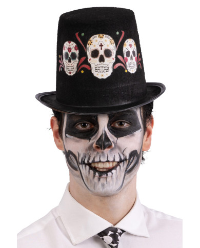 Tuba nera in feltro con stampe teschi messicani h.cm.14 ca. con cartellino/etichetta