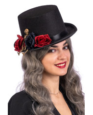 Tuba nera lusso in feltro con scheletro e rose h.cm.12 ca. con cartellino/etichetta