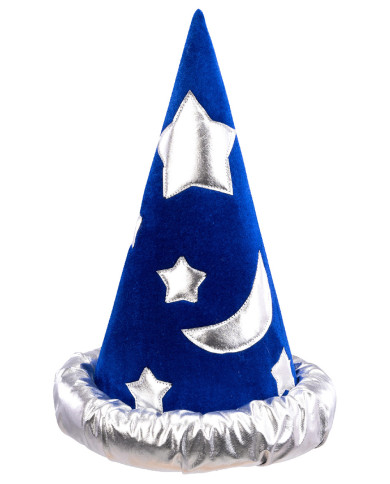 Cappello mago in vellutino con stelle e bordo argento h.cm.37 ca. con cartellino/etichetta Cappello mago in vellutino con stelle e bordo argento h.cm.37 ca. con cartellino/etichetta