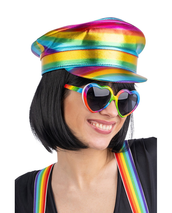 Metallic rainbow hat with label
