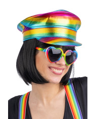 Metallic rainbow hat with label