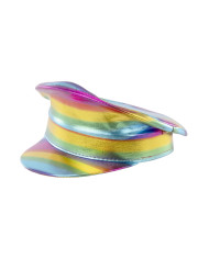 Metallic rainbow hat with label