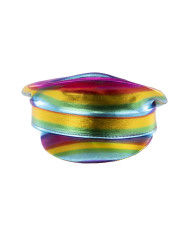 Metallic rainbow hat with label