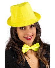 Sombrero de gángster amarillo fluorescente de tela con etiqueta colgante/etiqueta adhesiva