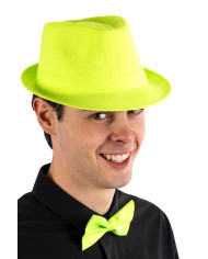 Chapeau gangster vert fluo en tissu, avec étiquette volante / étiquette