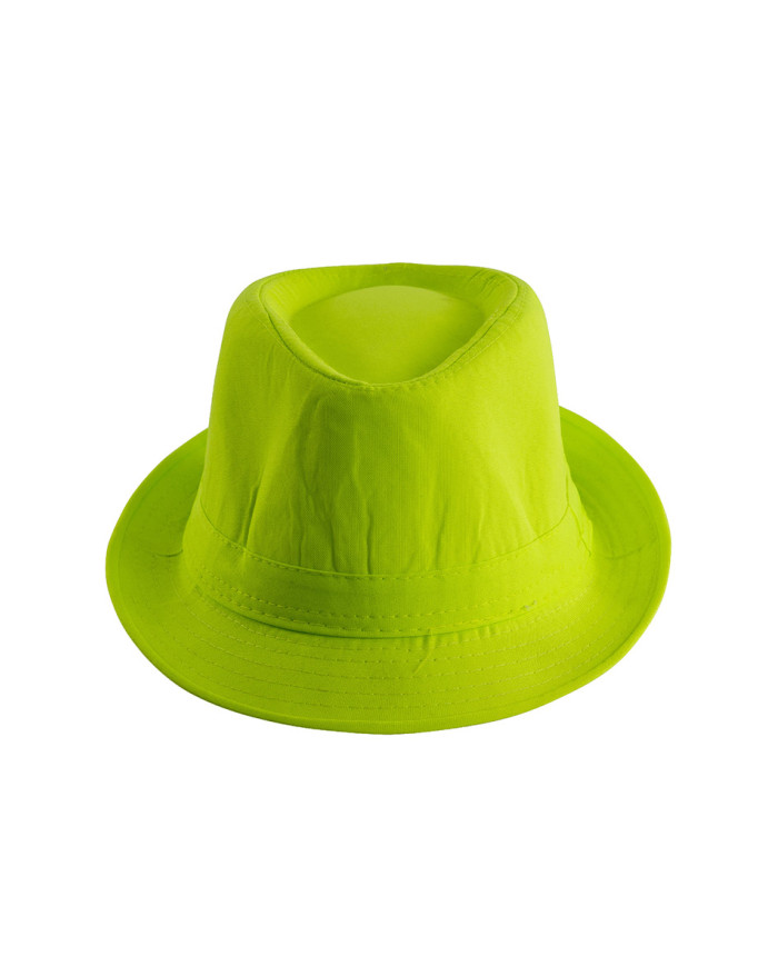 Sombrero de gángster verde fluorescente de tela con etiqueta colgante/etiqueta adhesiva