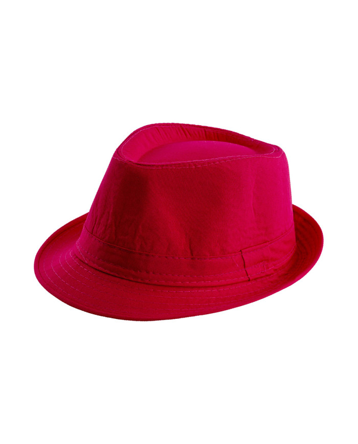 Chapeau gangster rose fluo en tissu, avec étiquette volante / étiquette