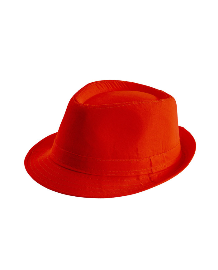 Sombrero de gángster naranja fluorescente de tela con etiqueta colgante/etiqueta adhesiva
