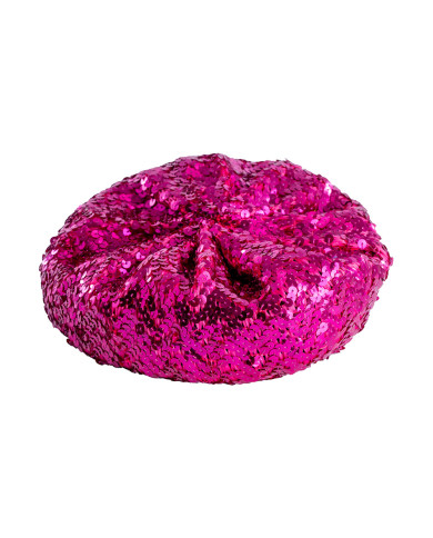 Béret basque rose fluo à paillettes, avec étiquette volante / étiquette Béret basque rose fluo à paillettes, avec étiquette volante / étiquette