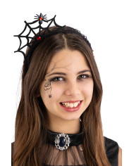 Serre-tête avec toile d’araignée et dentelle, avec étiquette cartonnée pliée Serre-tête avec toile d’araignée et dentelle, avec étiquette cartonnée pliée