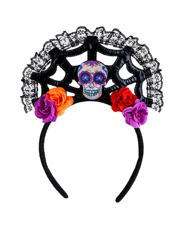 Headband with mexican skull with header