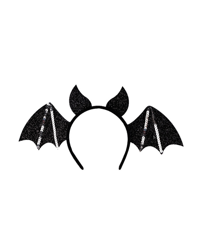 Serre-tête chauve-souris noir en tissu gaufré, avec étiquette cartonnée pliée Serre-tête chauve-souris noir en tissu gaufré, avec étiquette cartonnée pliée