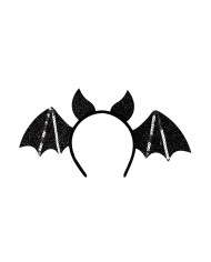 Serre-tête chauve-souris noir en tissu gaufré, avec étiquette cartonnée pliée Serre-tête chauve-souris noir en tissu gaufré, avec étiquette cartonnée pliée