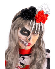 Headband with skeleton hand and flowers with header Headband with skeleton hand and flowers with header