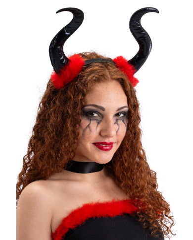 Cerchietto strega malefica con marabout rosso con cavallotto